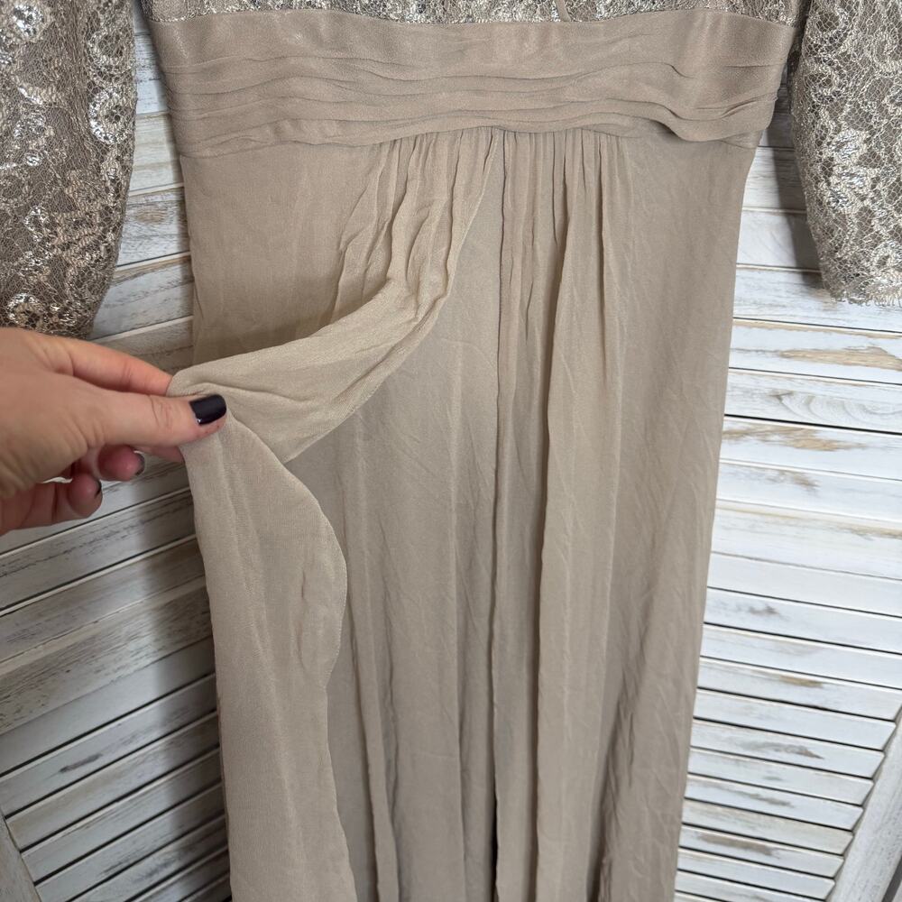 RICKIE FREEMAN TERI JON Women's 10 Lace Bodice Silk Gown Dress Champaign Sparkly - Picture 7 of 16